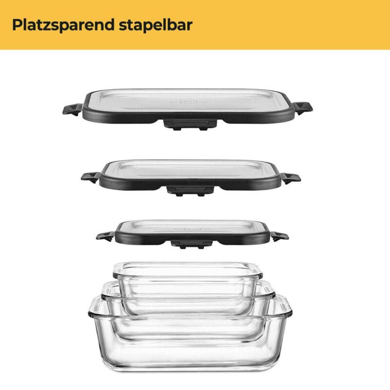 Glazen Voedselbewaarbakken Set - RVS deksel - Stapelbaar - Afbeelding 4