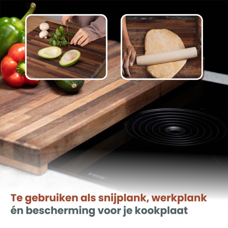 Eiken Houten Snijplank tevens Kookplaatbeschermer - 60x57x4,5 - Delucio - Afbeelding 12