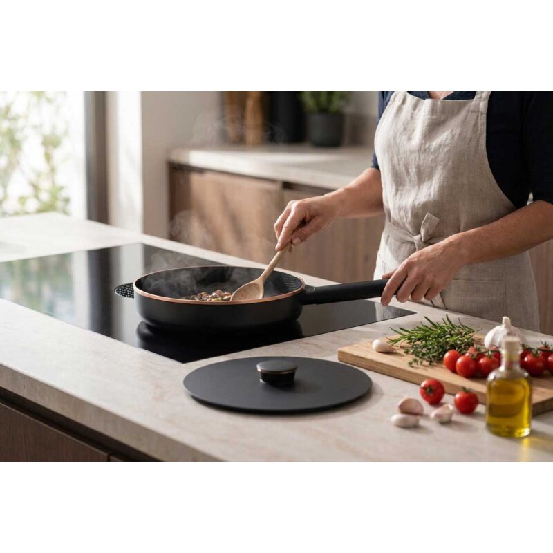 BORA Pan met Koperen Kern (Ø 24 cm) met Deksel – Hapjespan/Koekenpan 2,4 liter - Afbeelding 3